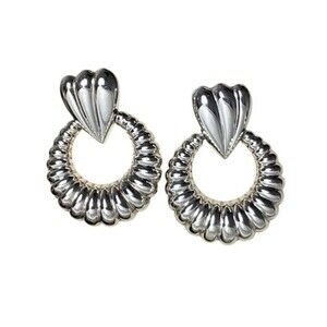 CARLA Sterling Silver Doorknocker Shrimp Hoop Earrings 14K Gold Posts 8.6gr